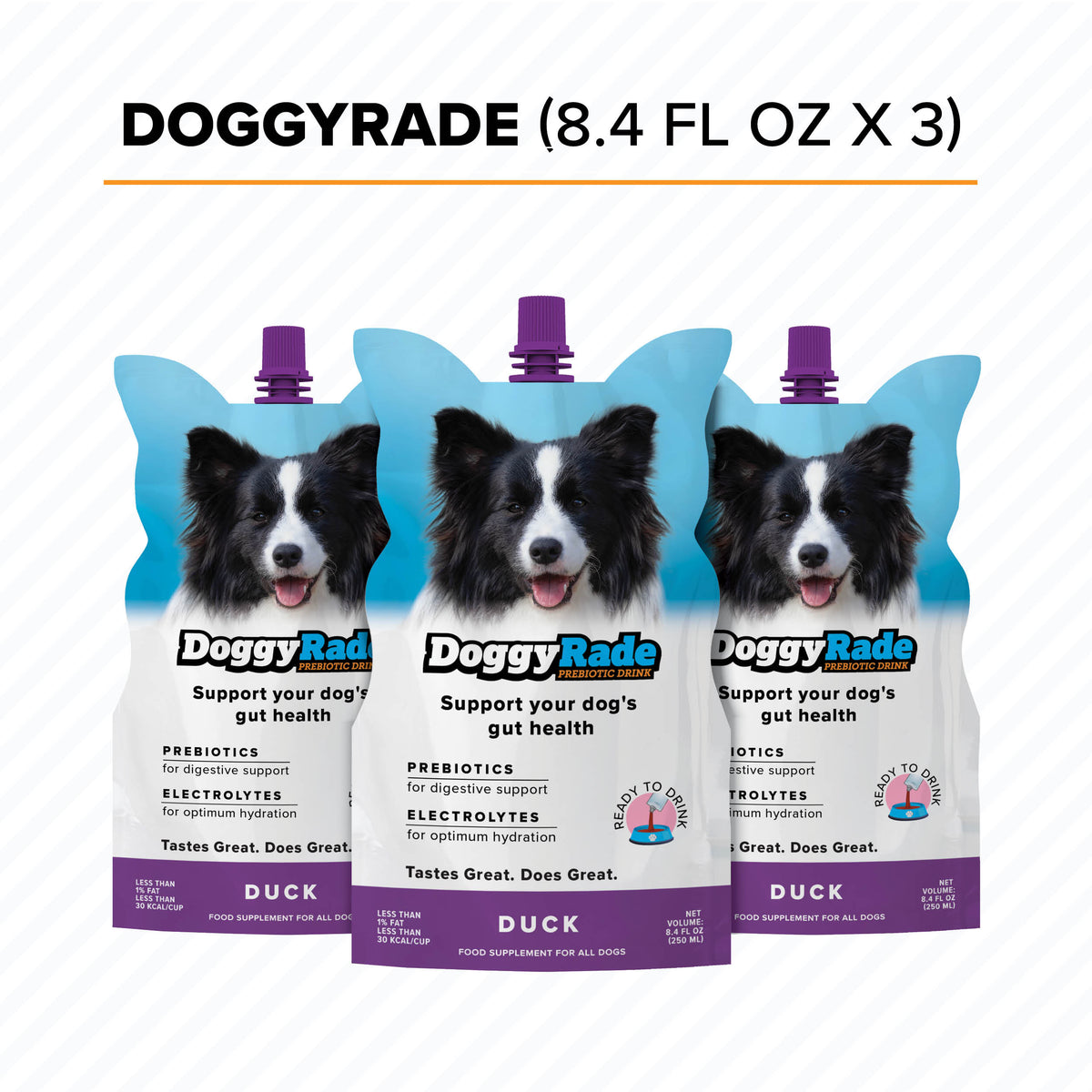 NEW FLAVOR! DoggyRade Prebiotics + Hydration 3 x 8.4 fl. oz Pouches - Duck Flavor