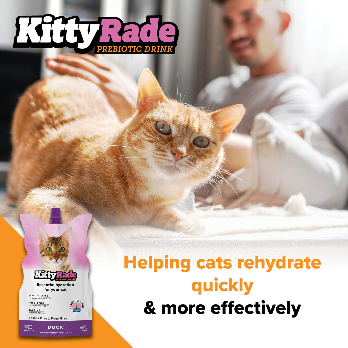 NEW FLAVOR!  KittyRade Preboitic Drink for Cats 8.4 fl. oz Pouch - Duck Flavor