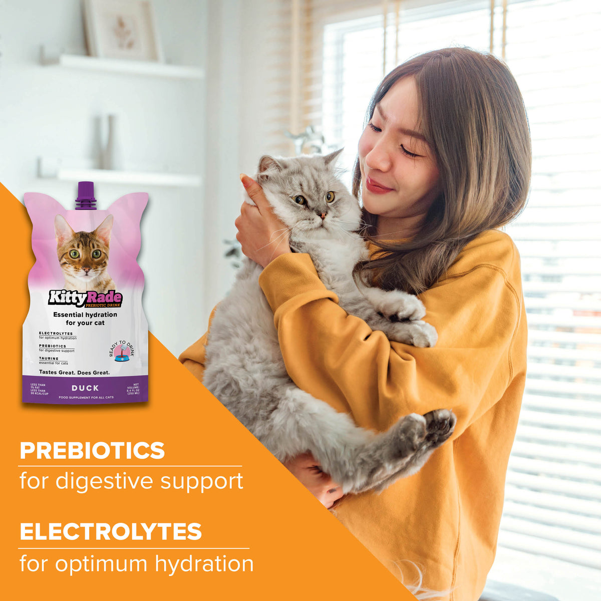 NEW FLAVOR!  KittyRade Preboitic Drink for Cats 8.4 fl. oz Pouch - Duck Flavor