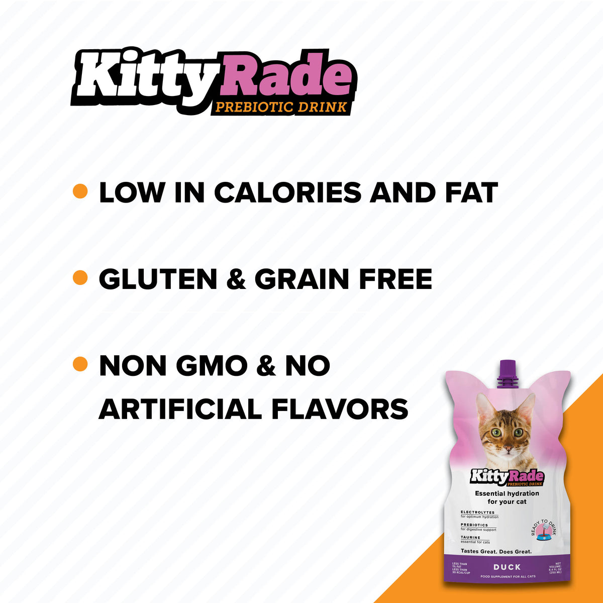 NEW FLAVOR!  KittyRade Preboitic Drink for Cats 8.4 fl. oz Pouch - Duck Flavor