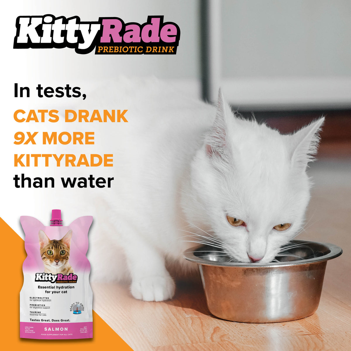 NEW FLAVOR!  KittyRade Preboitic Drink for Cats 8.4 fl. oz Pouch - Salmon Flavor