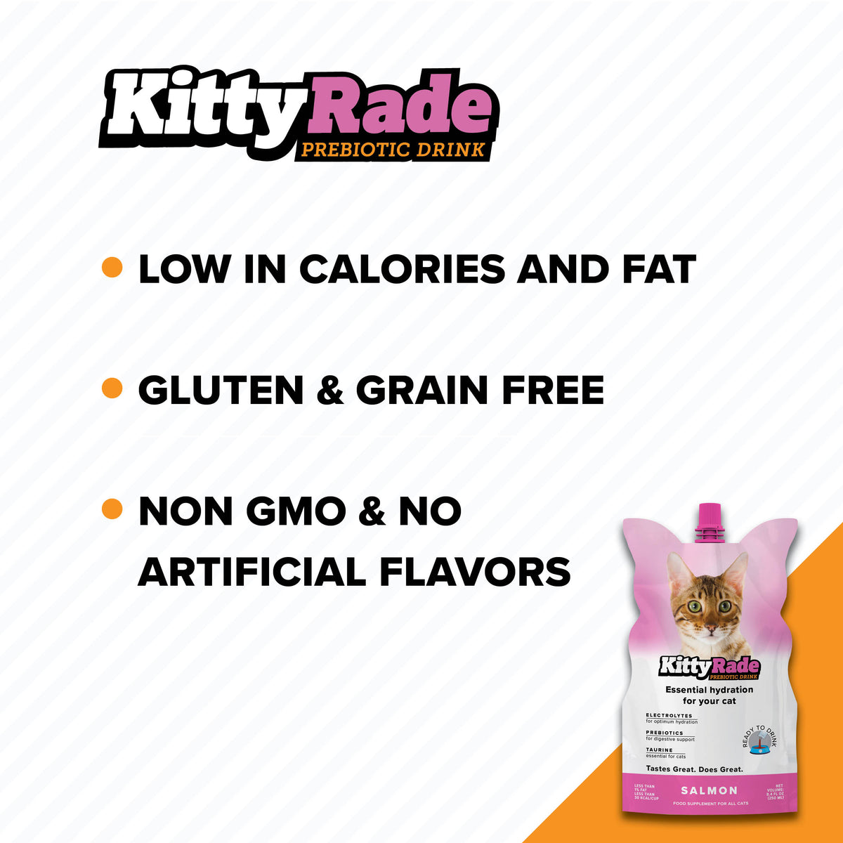 NEW FLAVOR!  KittyRade Preboitic Drink for Cats 8.4 fl. oz Pouch - Salmon Flavor