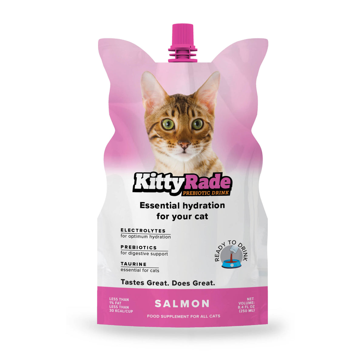NEW FLAVOR!  KittyRade Preboitic Drink for Cats 8.4 fl. oz Pouch - Salmon Flavor