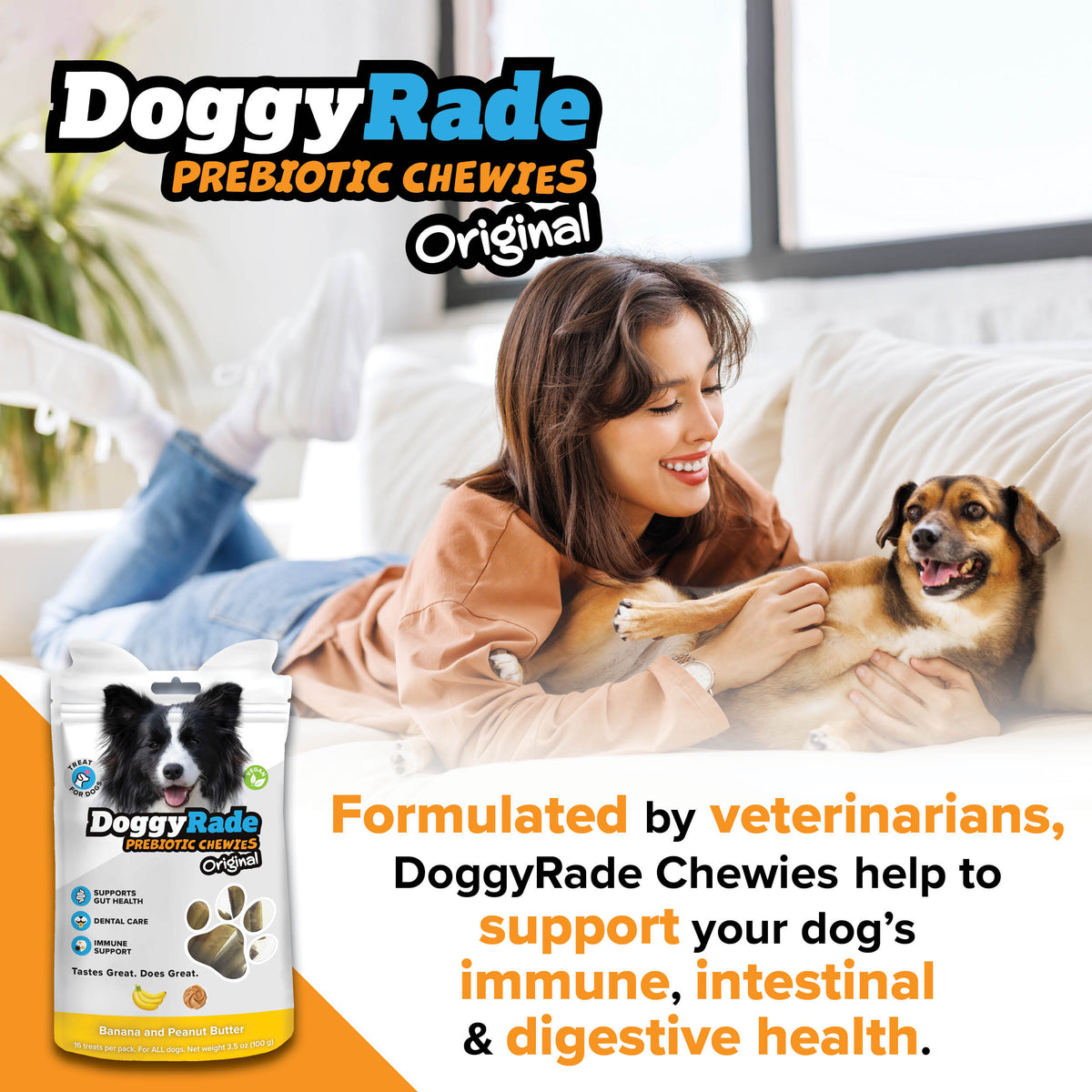 DoggyRade Prebiotic Original Chewies - Peanut Butter and Banana