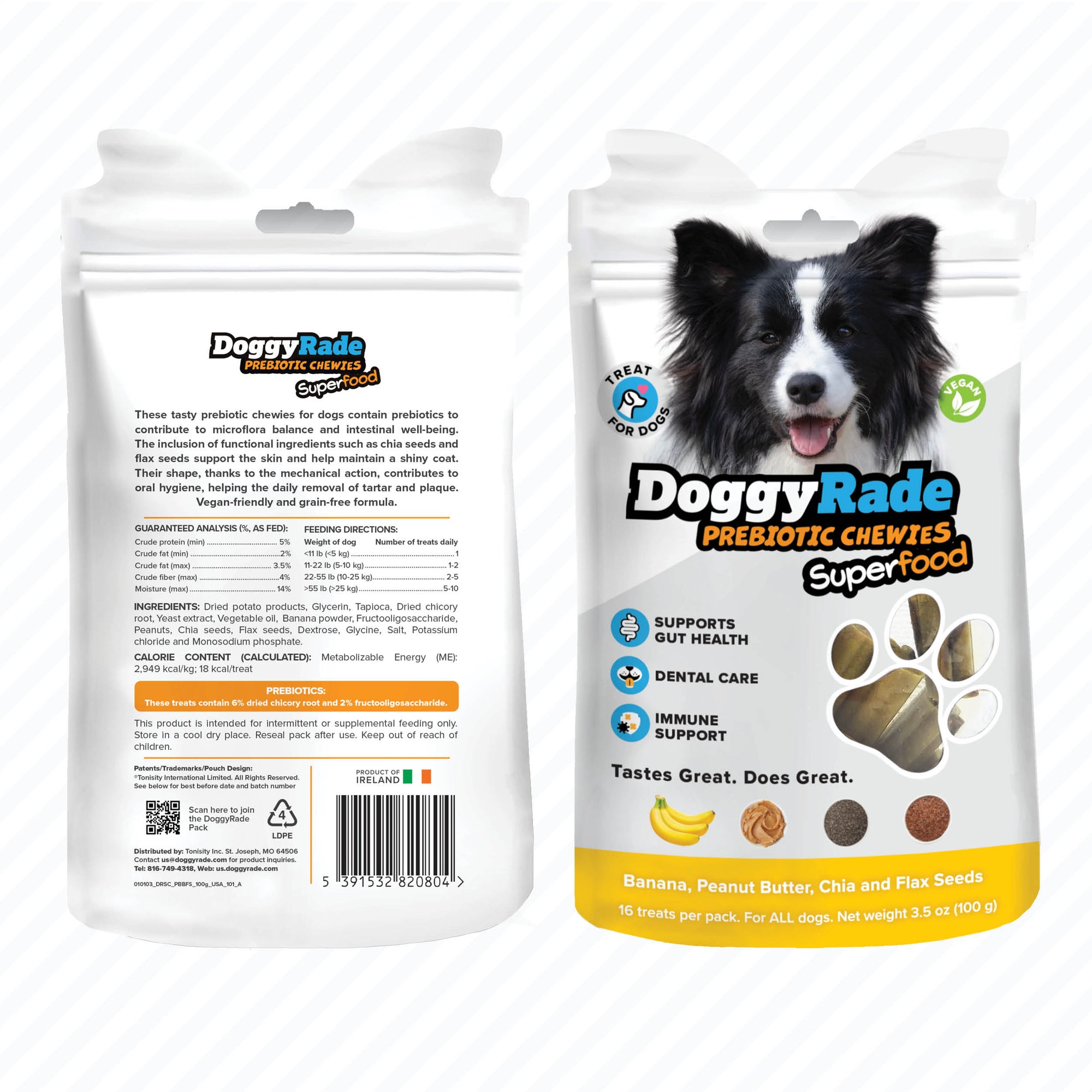 DoggyRade Prebiotic Superfood Chewies - Banana, Peanut Butter, Chia and Flaxseeds