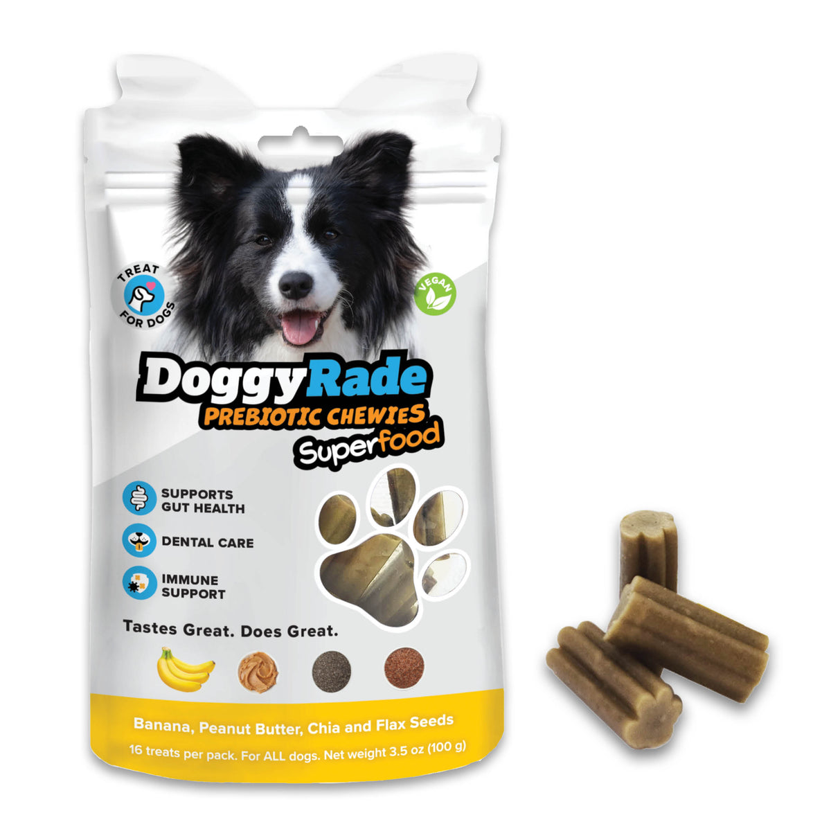 DoggyRade Prebiotic Superfood Chewies - Banana, Peanut Butter, Chia and Flaxseeds