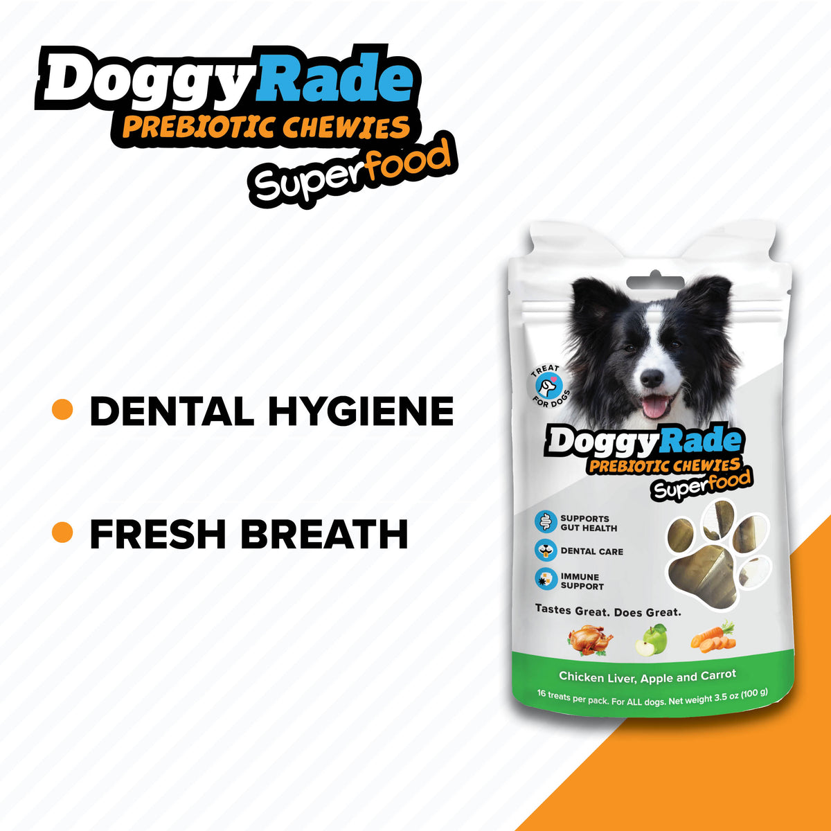 DoggyRade Prebiotic Superfood Chewies - Chicken Liver, Apple and Carrot