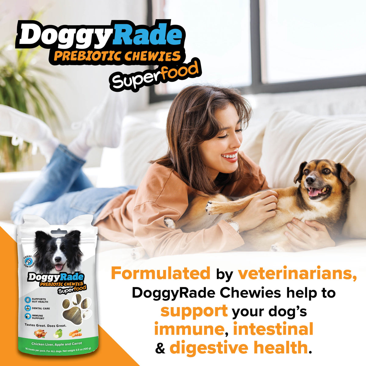 DoggyRade Prebiotic Superfood Chewies - Chicken Liver, Apple and Carrot