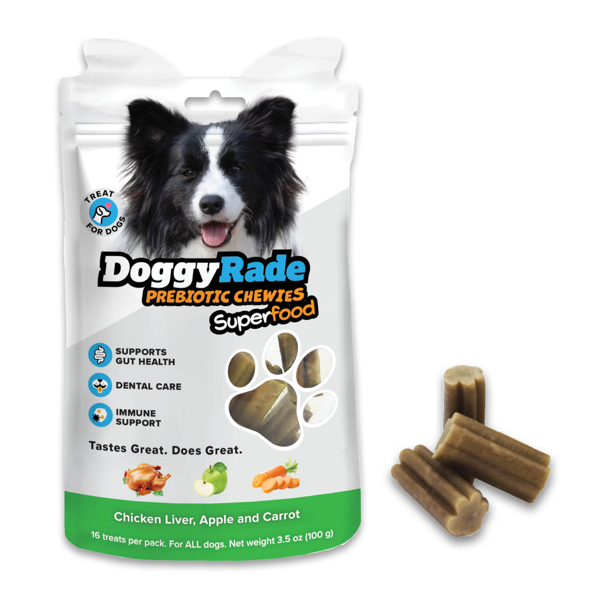 DoggyRade Prebiotic Superfood Chewies - Chicken Liver, Apple and Carrot