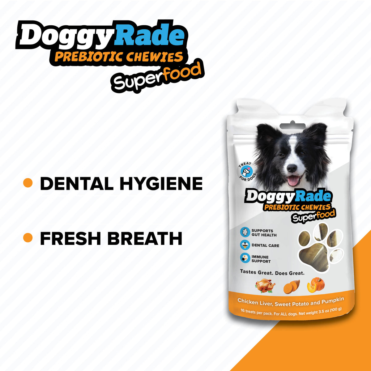 DoggyRade Prebiotic Superfood Chewies - Chicken Liver, Sweet Potato &amp; Pumpkin