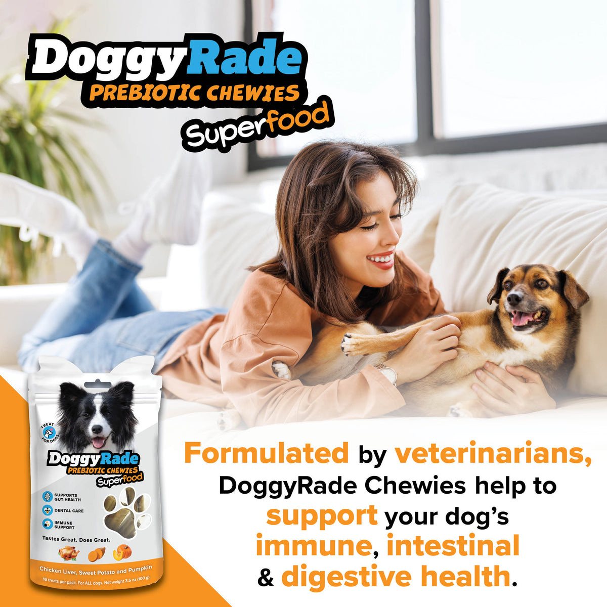 DoggyRade Prebiotic Superfood Chewies - Chicken Liver, Sweet Potato &amp; Pumpkin