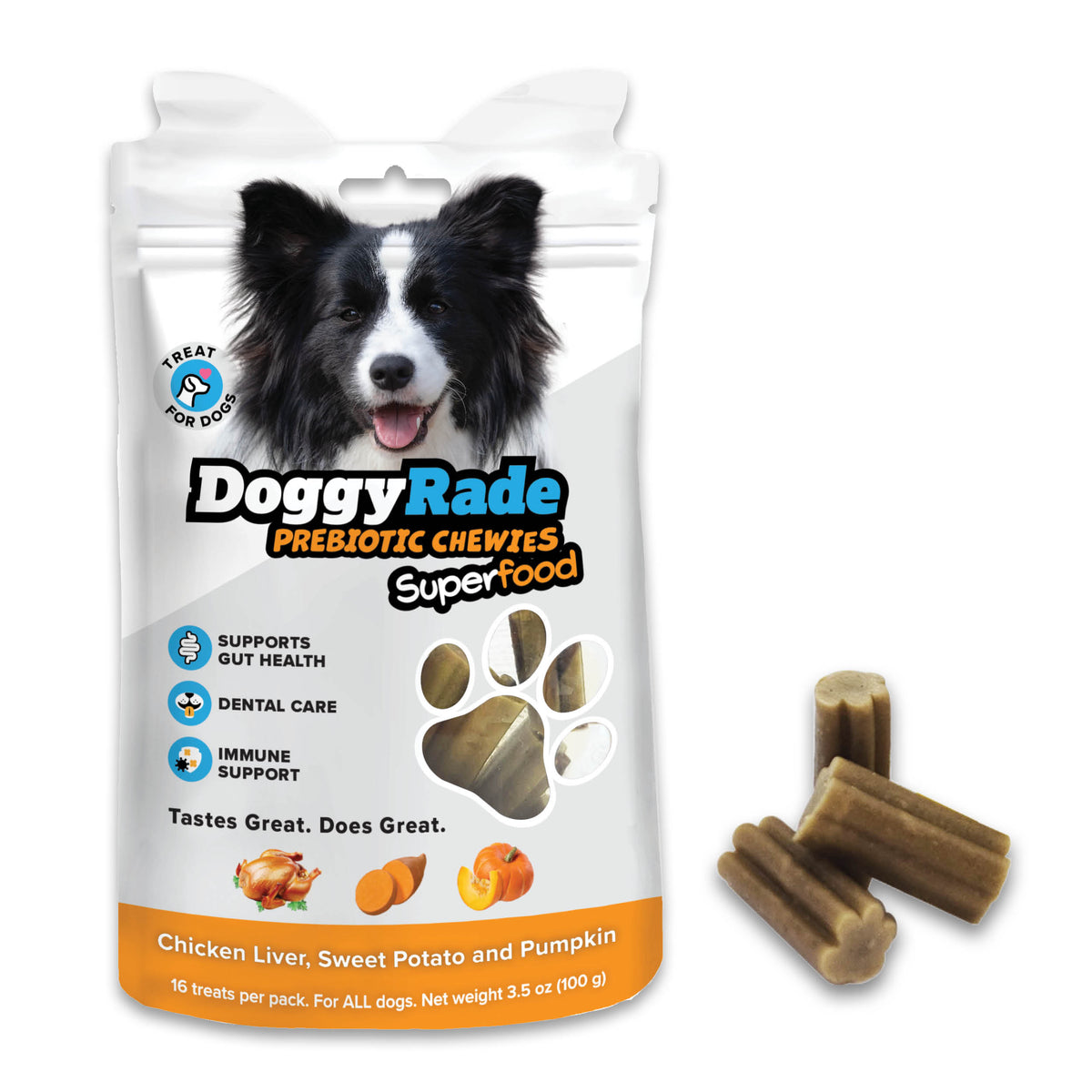 DoggyRade Prebiotic Superfood Chewies - Chicken Liver, Sweet Potato &amp; Pumpkin