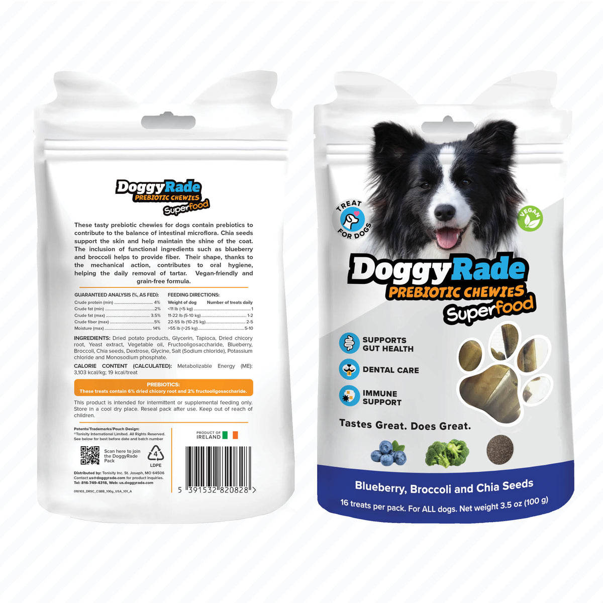 DoggyRade Prebiotic Superfood Chewies - Blueberry, Broccoli and Chia Seeds