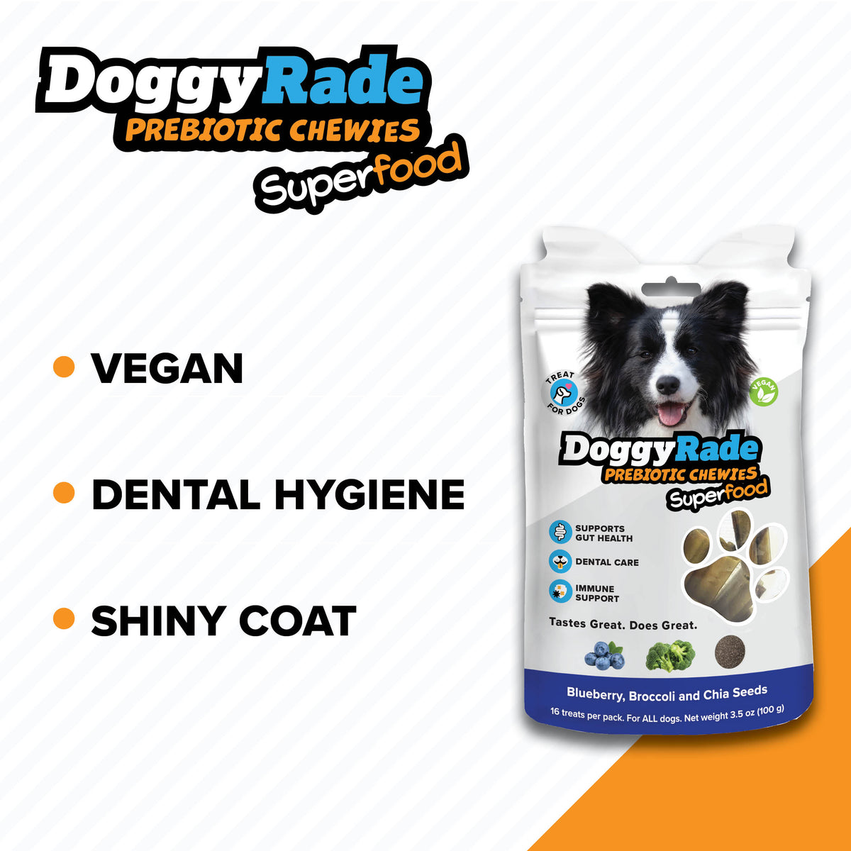 DoggyRade Prebiotic Superfood Chewies - Blueberry, Broccoli and Chia Seeds