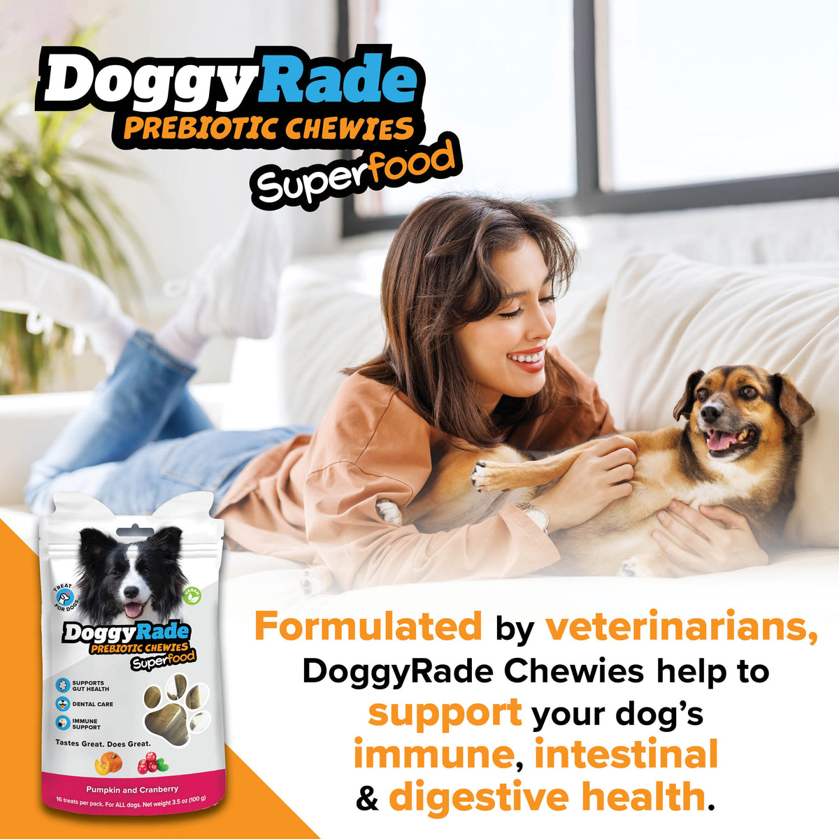 DoggyRade Prebiotic Superfood Chewies - Cranberry and Pumpkin