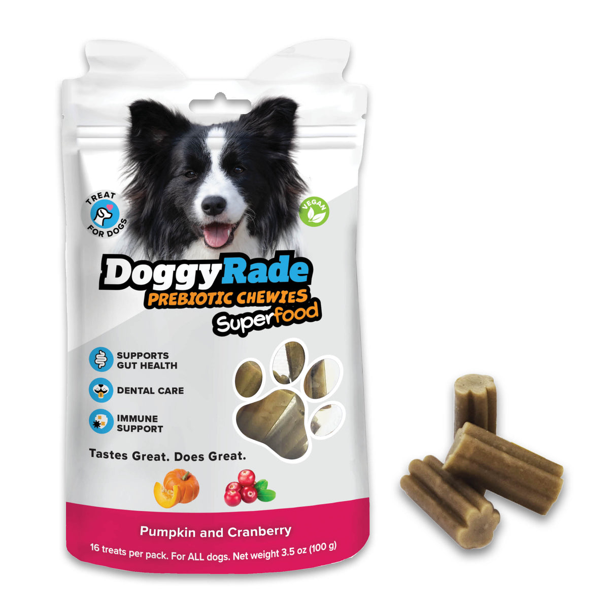 DoggyRade Prebiotic Superfood Chewies - Cranberry and Pumpkin